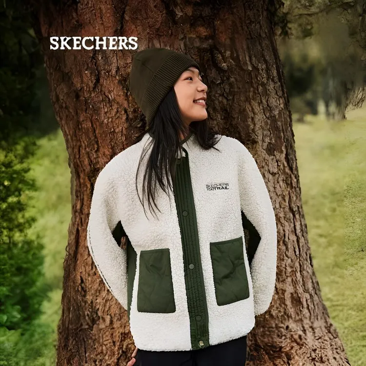 斯凯奇2025秋冬新女宽松廓形百搭羊羔绒外套保暖休闲外套P425W210