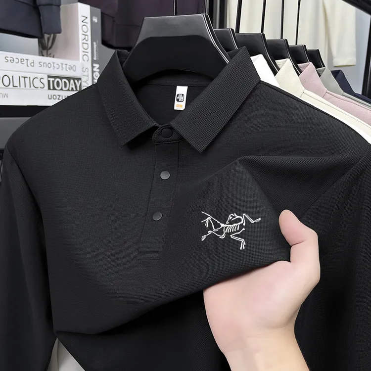 【奥特莱斯】始祖秋冬季刺绣鸟长袖t恤男士新款纯棉休闲翻领POLO衫