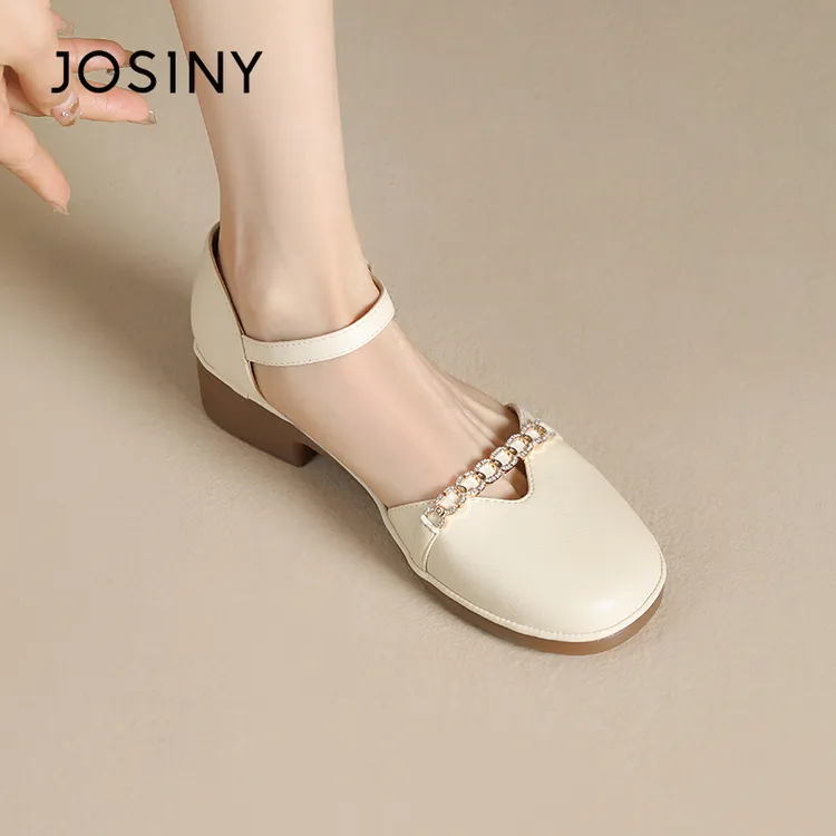 卓诗尼包头低跟凉鞋夏季新款法式浅口一字带百搭软底增高单鞋女款