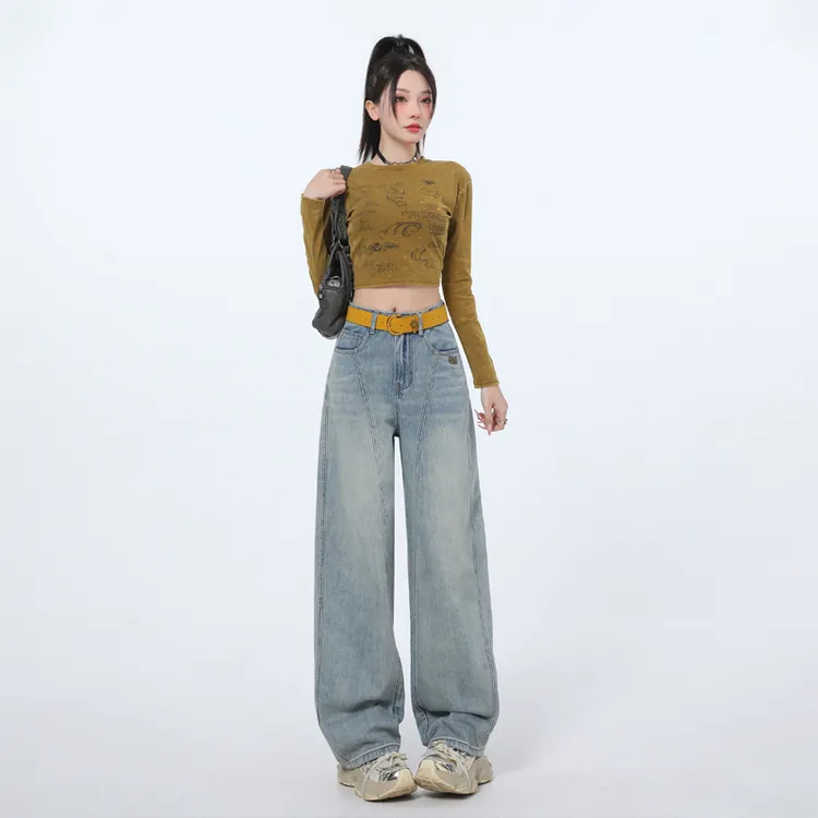 窄版阔腿弯刀牛仔裤女2025年秋季高腰显瘦时尚宽松百搭休闲香蕉裤