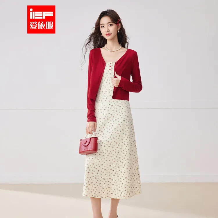 IEF/爱依服裙子2025夏秋季新款法式温柔小女人气质碎花里外套裙