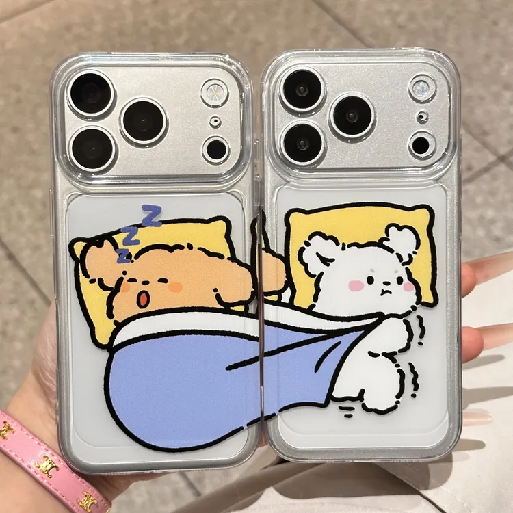 趣味卡通扯被子线条小狗情侣适用iPhone17pro/16/15手机壳简约