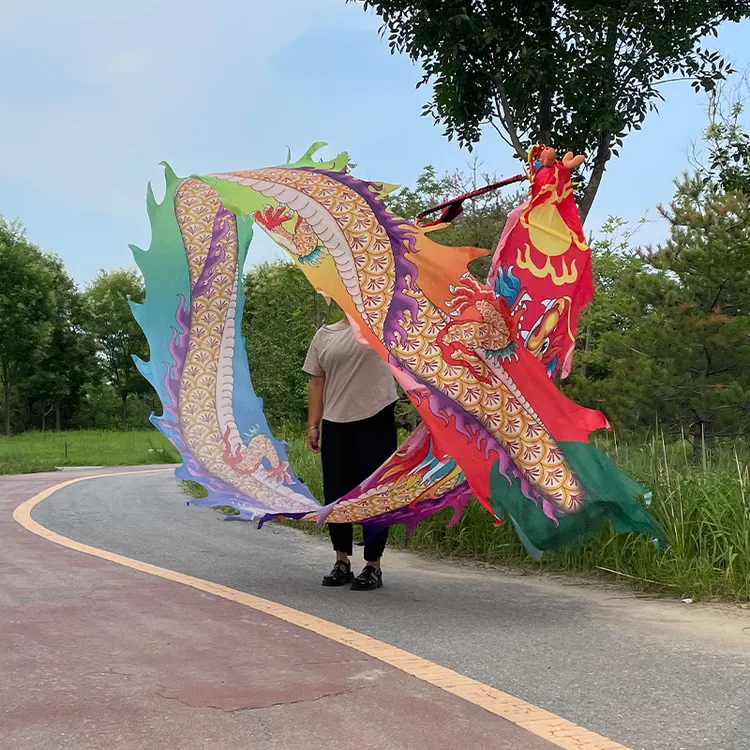 新款健身龙彩绸绸缎加厚一体尾不锈钢镂空钢架龙头全套