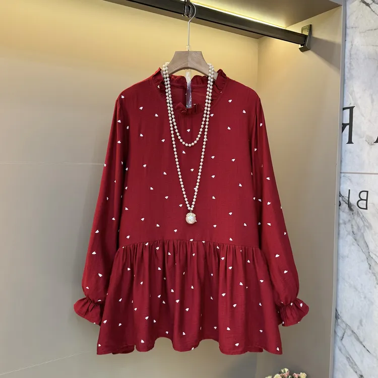 2025早秋新款法式印花波点宽松遮肉设计感木耳边气质上衣1763