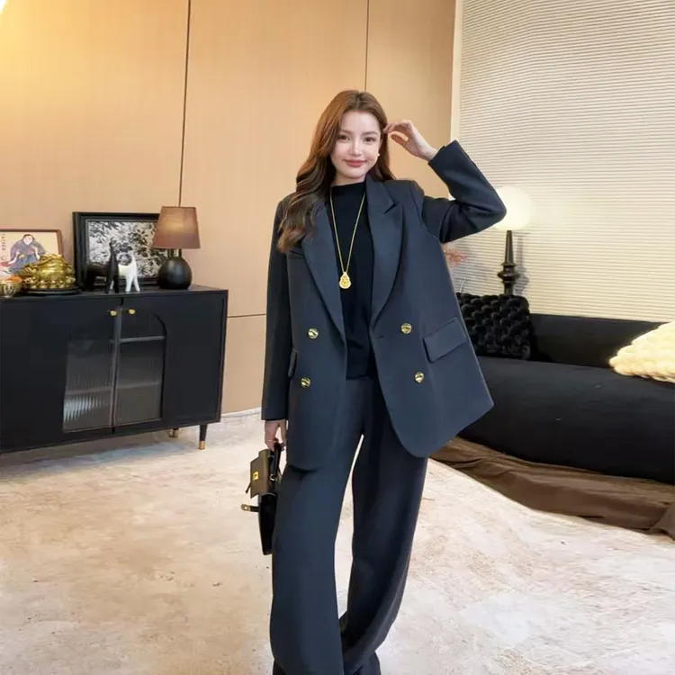 冬季高奢羊毛桑蚕丝加棉加厚韩系宽松网红设计师保暖西装套装2552