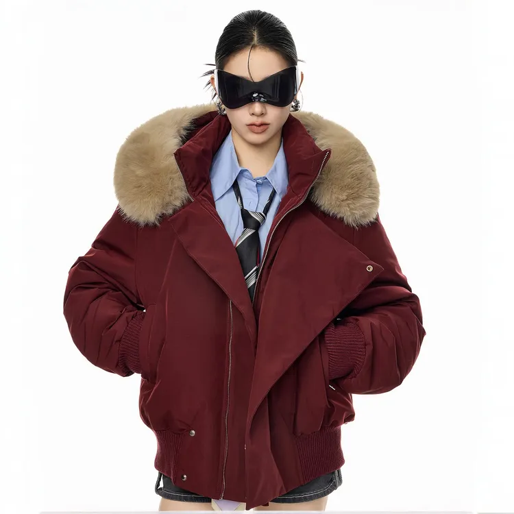 美式毛领连帽棉服女2025新款秋冬季百搭休闲短款保暖棉袄加厚外套