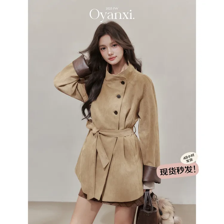 欧阳喜【安徒生旧梦】复古百搭麂皮绒厚外套轻奢秋冬新款大衣