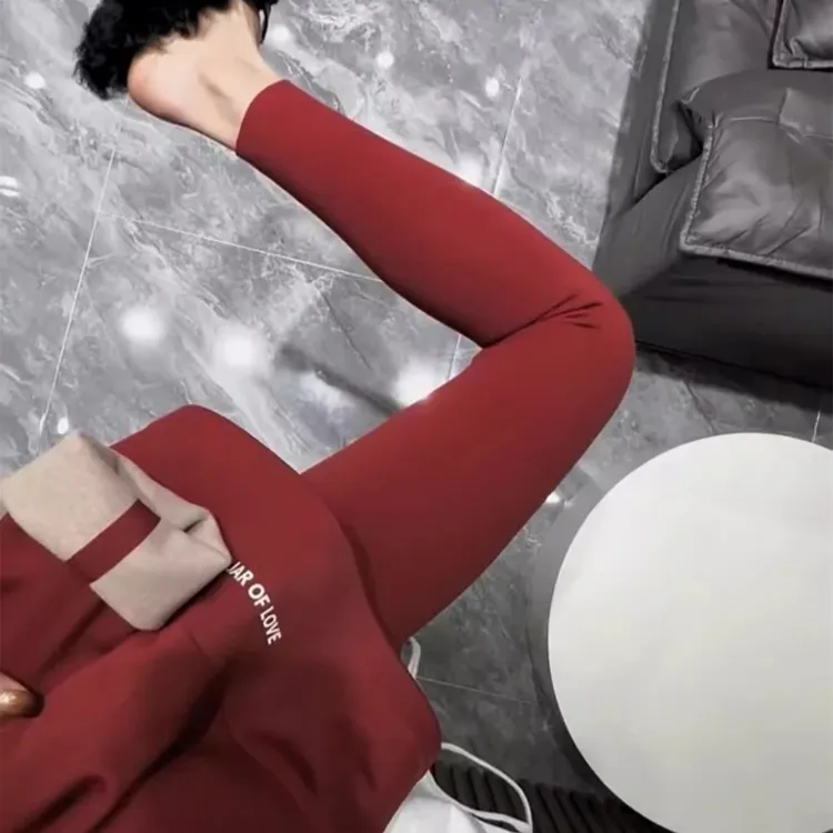 新年红色本命年鲨鱼打底裤女外穿冬季加绒加厚无痕高腰紧身瑜伽裤