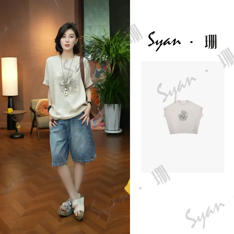 Syan【心无旁骛】老钱风松弛感女装圆领休闲设计师T恤短袖