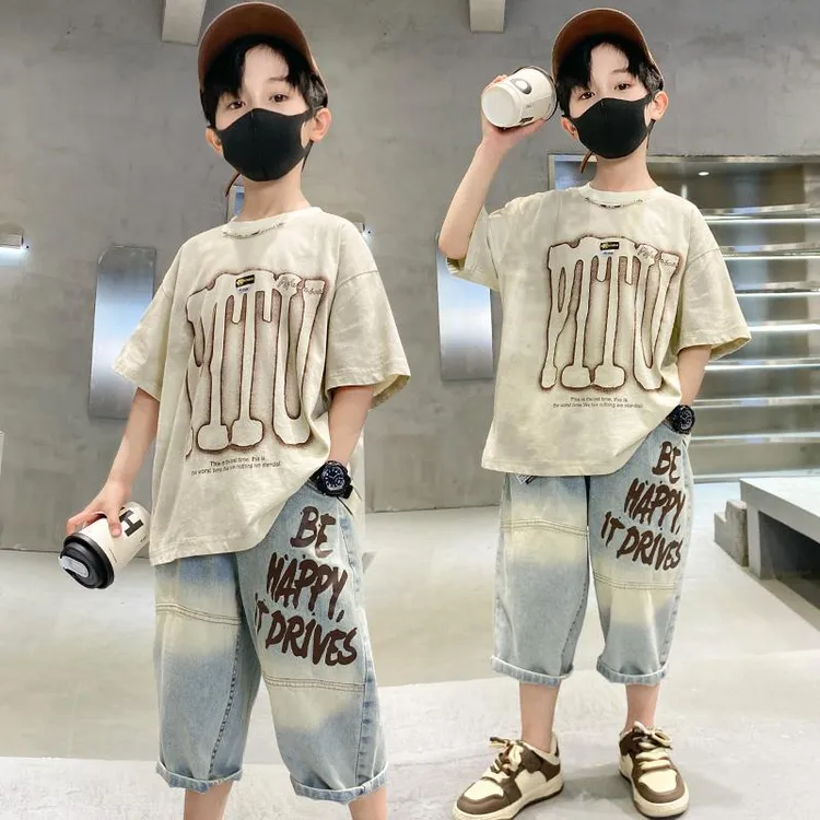 巴拉巴拉适用男童夏装短袖套装2025新款洋气男孩中大儿童衣服时髦