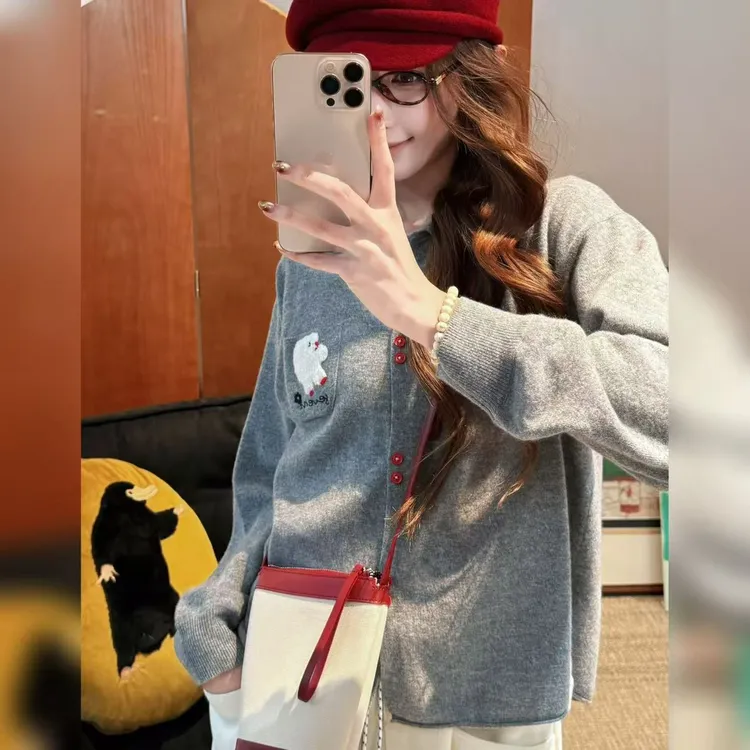 PCNY丨不理理「绪暖红点」澳洲进口美丽诺羊毛简约百搭针织衫女