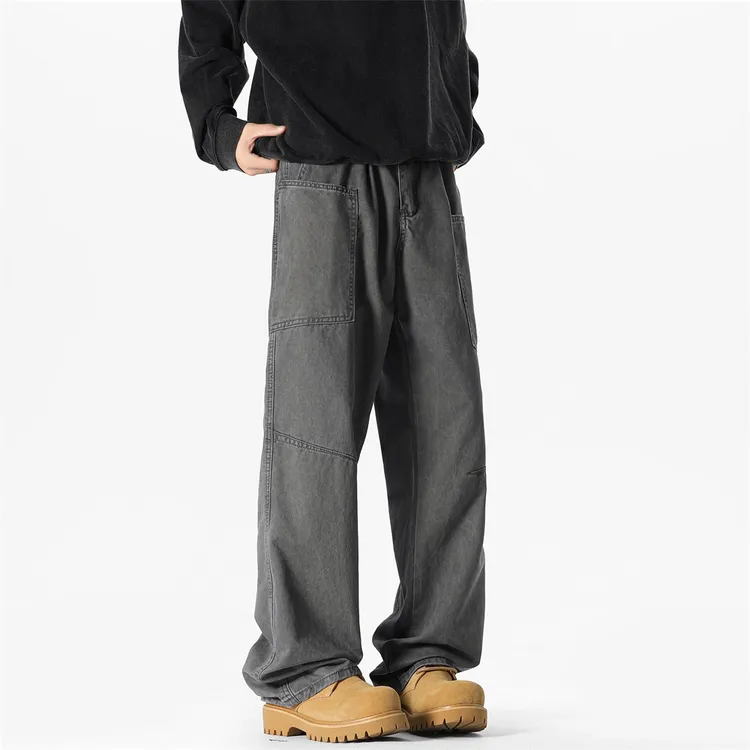 美式高街vibe工装裤新款潮流男士宽松直筒弯刀裤子休闲裤长裤