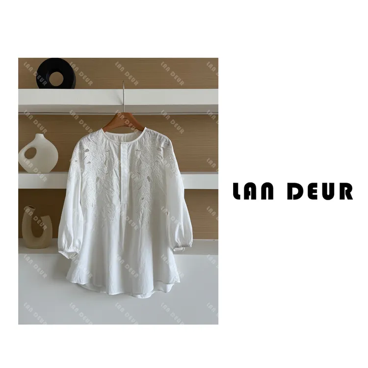 【具象美貌】莱赛尔立体刺绣高级感气质镂空白色中长款衬衫薄女上衣