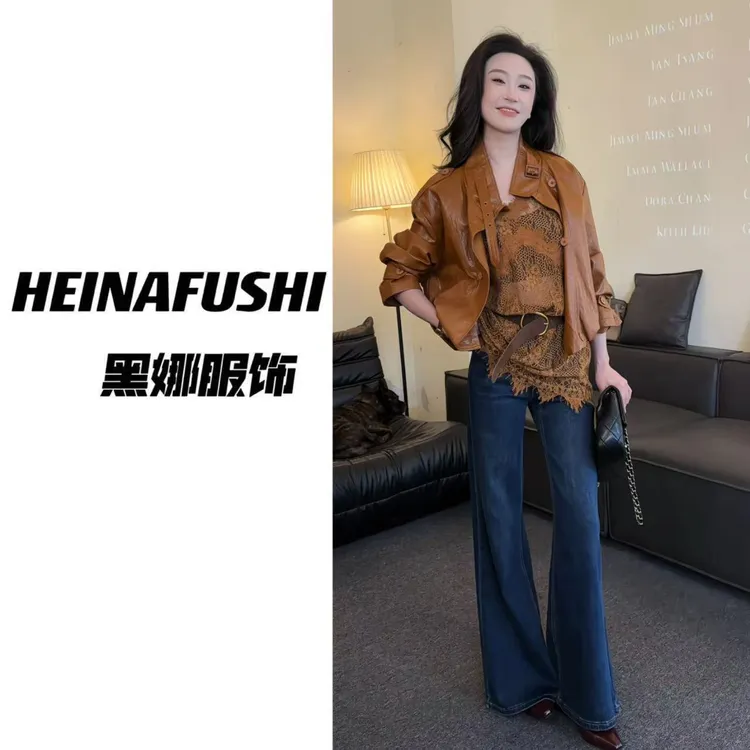HEINA高级感油蜡皮双排扣皮衣外套8633