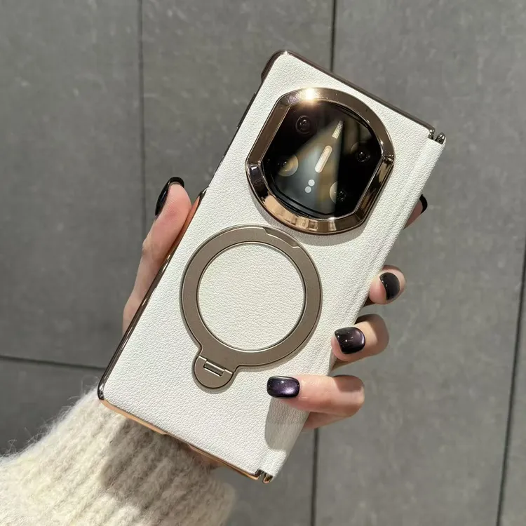 适用华为MateX7折叠屏手机壳x7典藏版中轴保护套白色真皮旋转支架