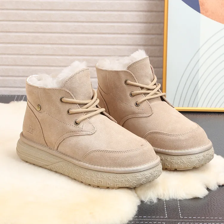 厚底雪地靴女2025新款保暖加绒加厚冬棉鞋真皮羊毛东北马丁靴防寒