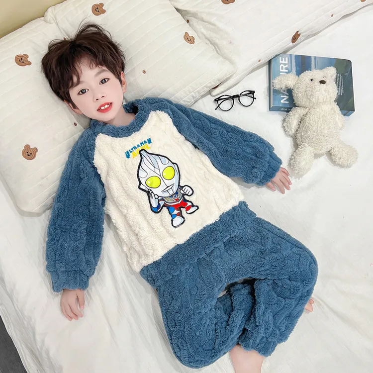 男童睡衣秋冬款法兰绒男宝宝保暖套装小男孩珊瑚绒冬季儿童家居服