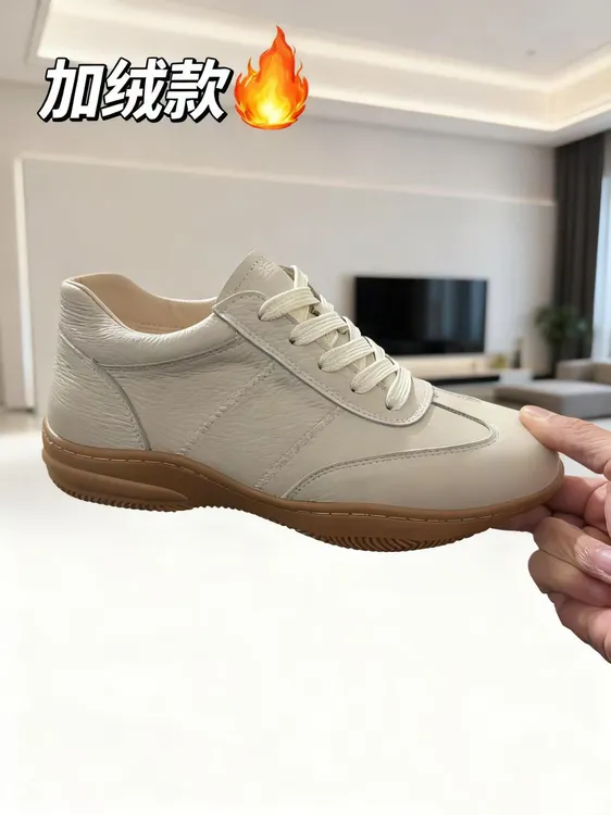 头层牛皮圆头时尚休闲男鞋透气冬季鞋子男士防滑百搭系带保暖