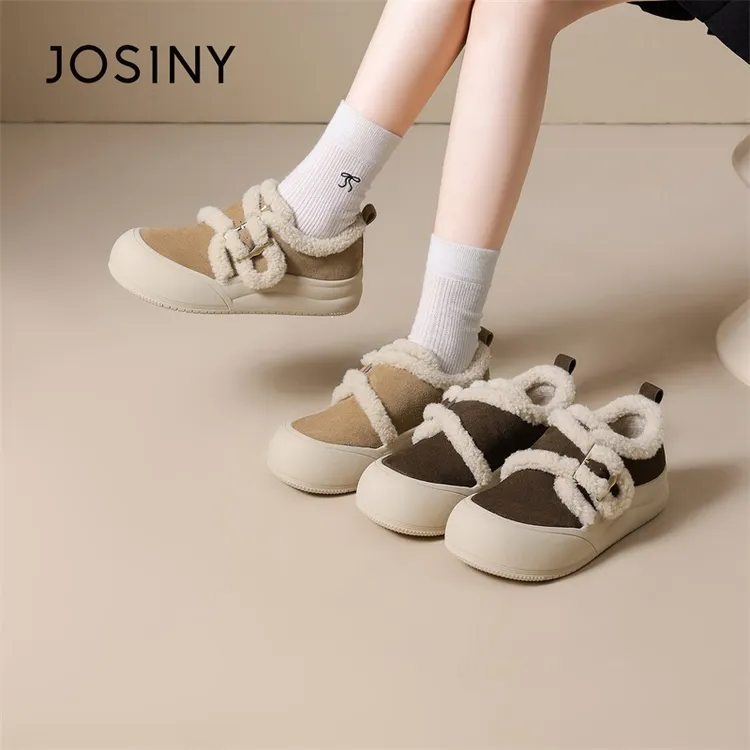 【蘑菇家族】卓诗尼加绒保暖休闲板鞋女2025冬魔术贴棉鞋561A21506