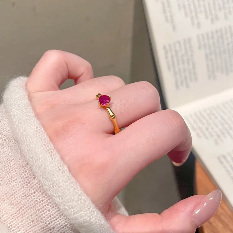 【伟新源】足金999  镶嵌工艺 大女主 竹影红筏戒（点击选择圈口）