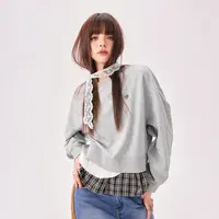 H013【金拐子专属】CHUU假两件拼接设计刺绣圆领韩系卫衣-F