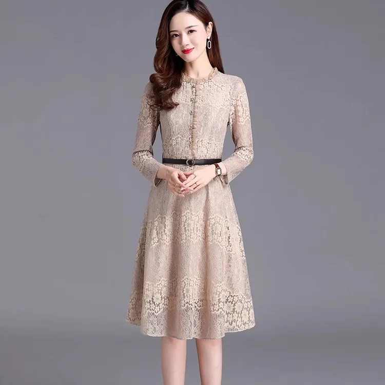 长袖蕾丝连衣裙女装秋装2025年新款气质名媛显瘦小个子中长款裙子