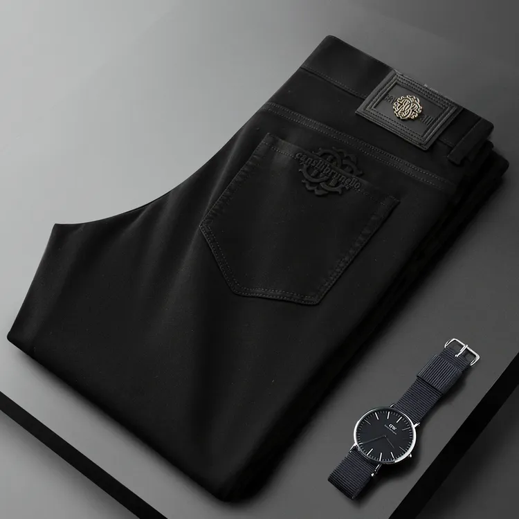 轻奢侈冬季厚款保暖洗水弹力牛仔裤男新疆棉高端欧货直筒休闲裤男