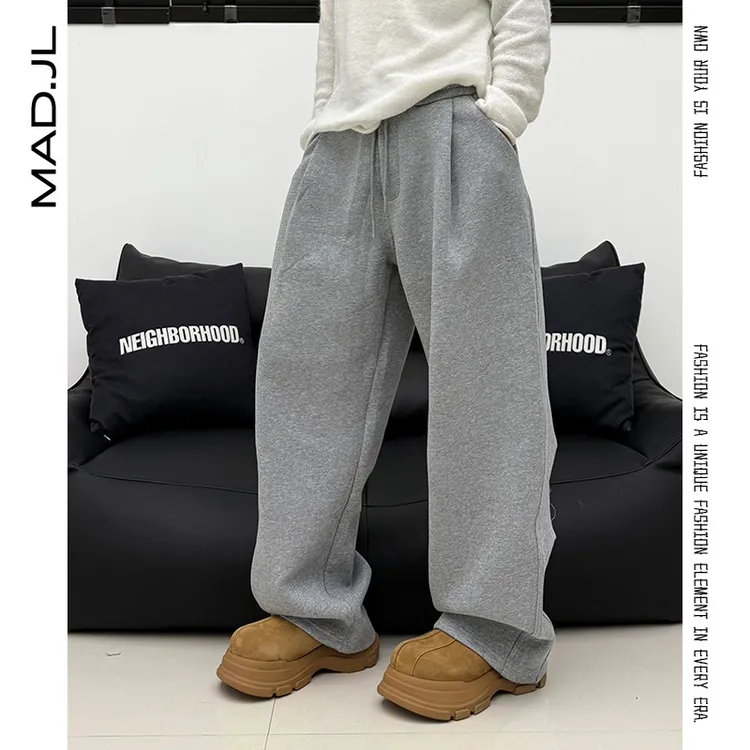 Mad秋冬【A版神裤】加厚阔版重磅全棉弯刀层次裁片运动卫裤男女同款