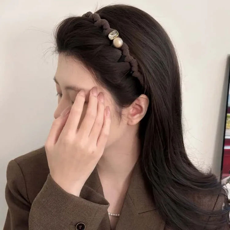 珍珠高颅顶发箍带齿防滑头饰女2025年新款高级感日常外戴齿梳头箍