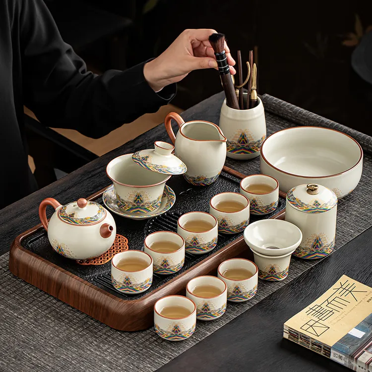 米黄汝窑功夫茶具套装高端全套办公室家用待客茶具器物茶具器具