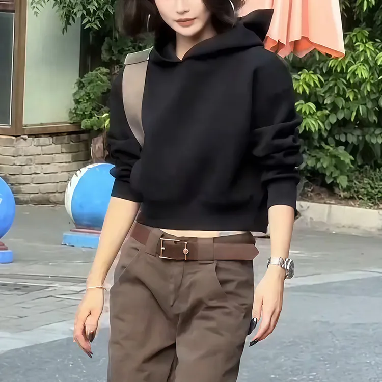 韩版简约时尚短款连帽卫衣女秋冬新款慵懒风气质宽松显瘦百搭上衣