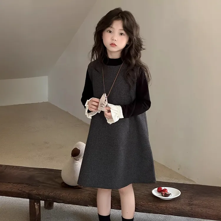 女童秋季套装2025新款洋气时尚韩系高级感穿搭秋装复古背心裙套装