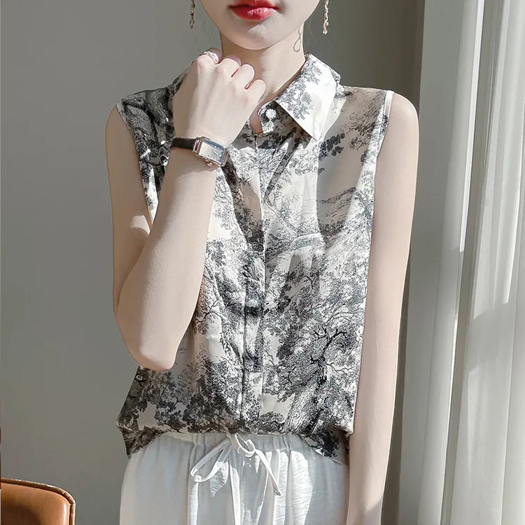 新款修身气质高领无袖背心Polo领缎面时尚轻薄透气舒适显瘦百搭