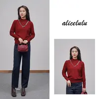 [alicelulu]时髦洋气烫钻假两件半高领套头针织衫S2144891U