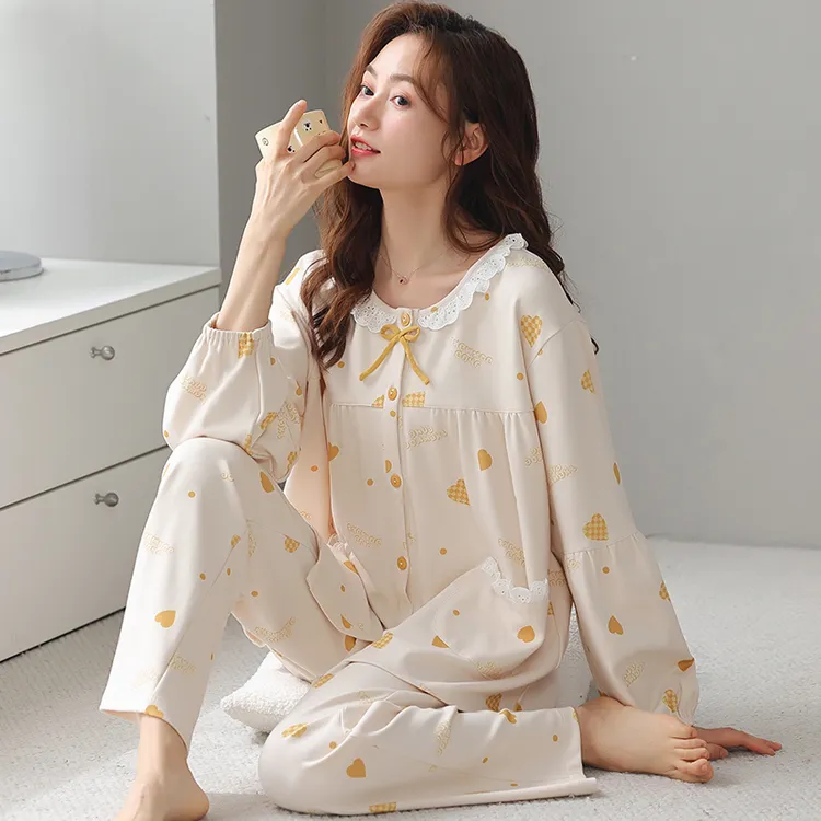 浪莎睡衣女纯棉春秋季2026新款长袖长裤宽松可外穿大码家居服套装