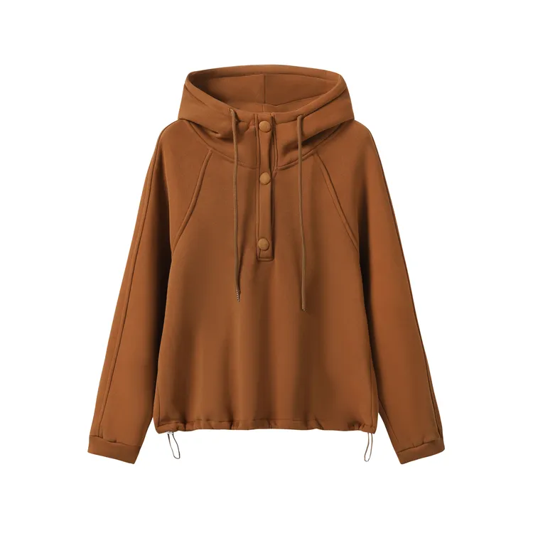 【加绒】马克华菲秋冬拼接带帽女装长袖系带连帽卫衣FW25D2161 qq