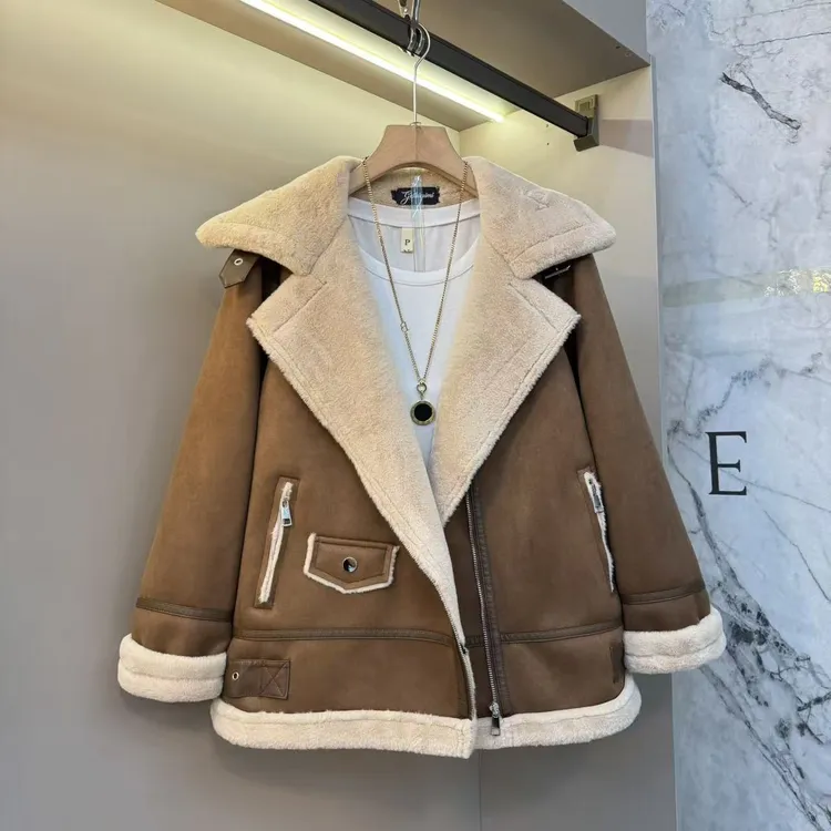 2025冬季简约毛茸茸洋气欧货加厚保暖时尚宽松欧货显瘦外套828