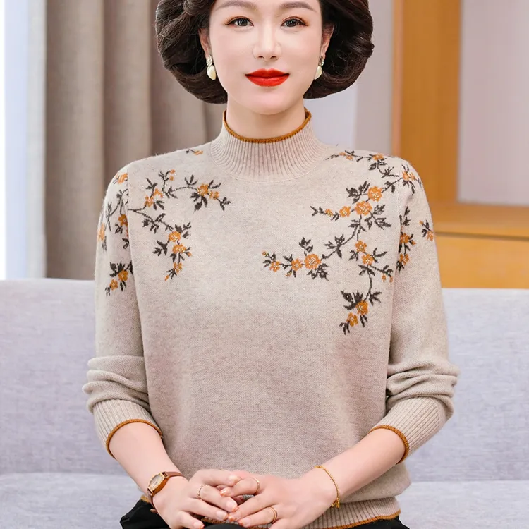 妈妈秋装2025新款针织衫洋气中老年女装春秋毛衣气质打底衫上衣服