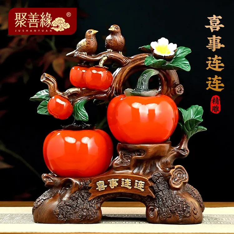 喜事连连柿子摆件喜鹊招财客厅入户玄关电视柜装饰品乔迁新居礼物