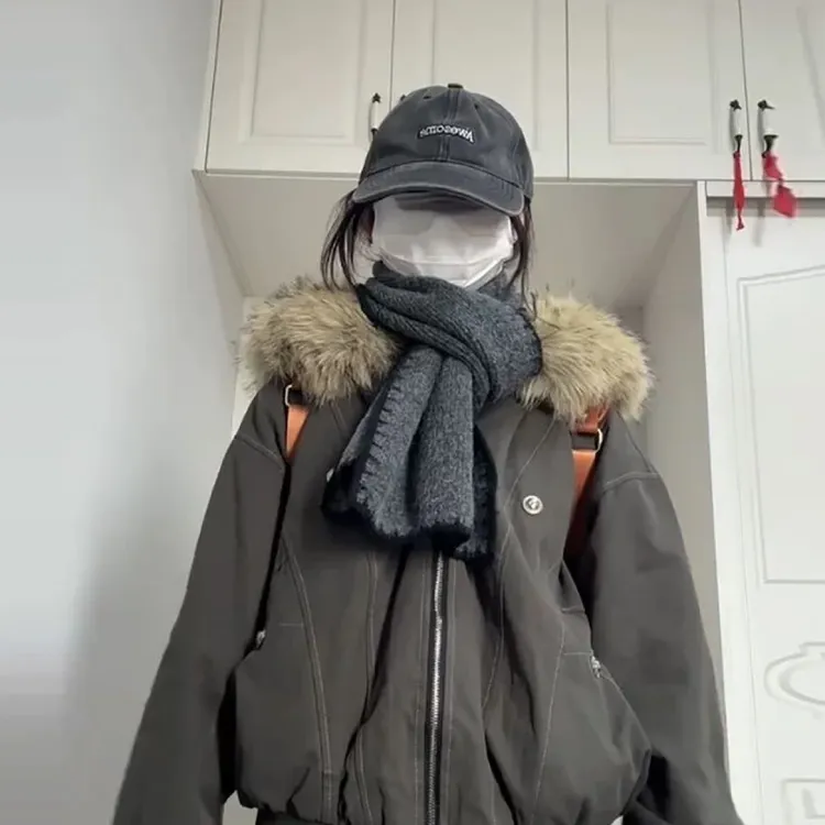 美式复古座山雕毛领外套冬小个子校园风加厚连帽棉衣设计短款棉服