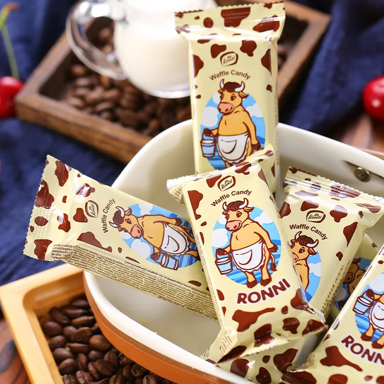 俄罗斯进口大奶牛巧克力威化饼干konti康吉牌牛奶零食品