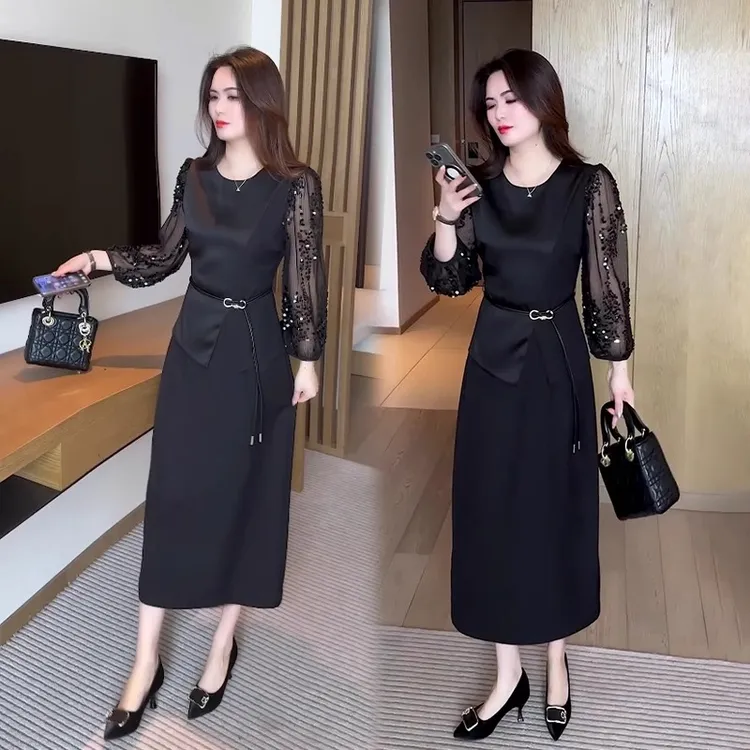 春装时尚连衣裙女装2025新款今年流行洋气质显瘦春秋假两件套裙子