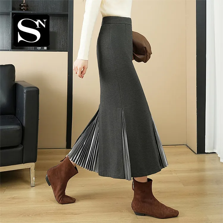 2025年秋季新款包臀裙压褶拼接直筒半身裙职业气质显瘦一步裙