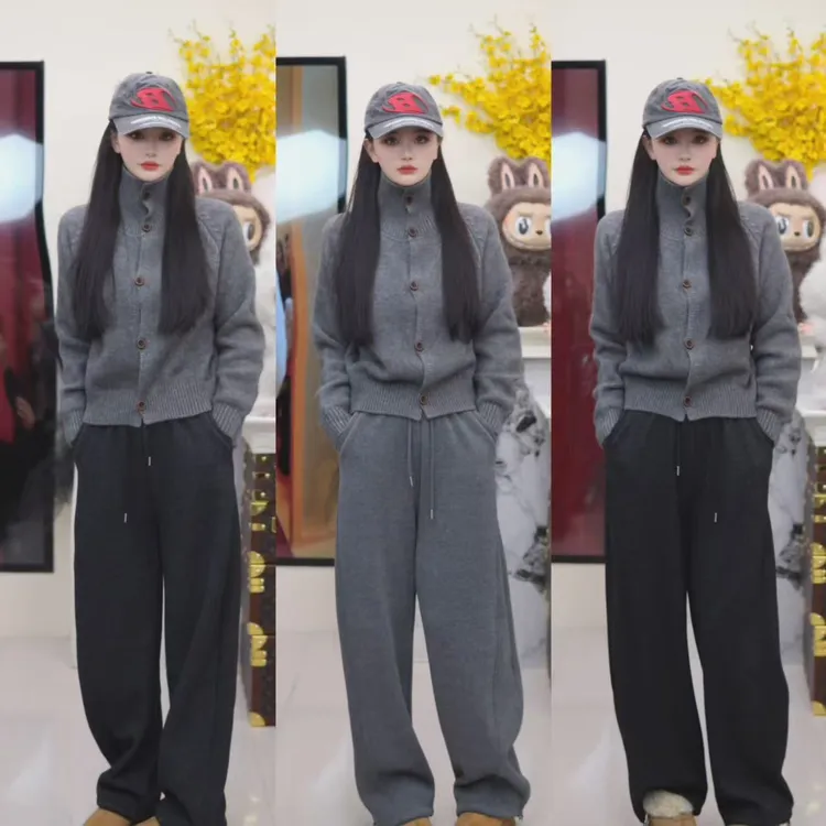 【灿灿】【正版原版+高货品质】羊绒毛呢冬加绒加厚阔腿裤女弯刀裤