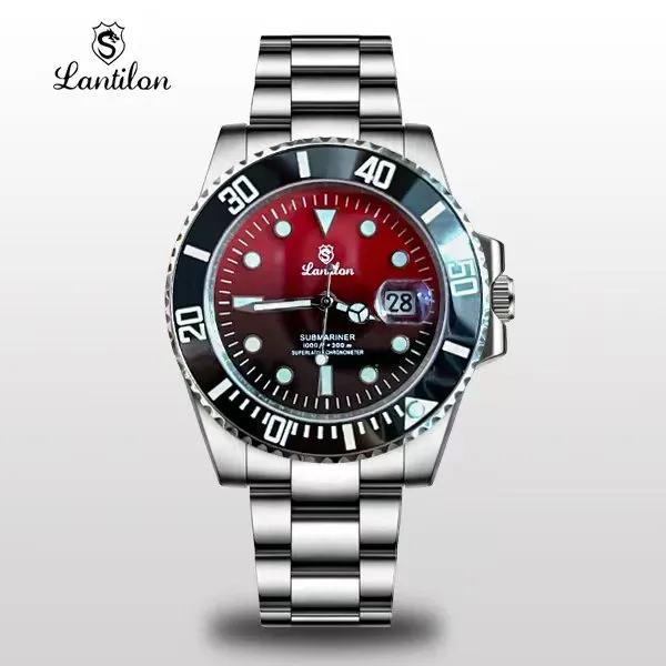 LANTILON/朗帝龙铁锅家【44mm中国红鬼王】高级机械防水夜光腕表