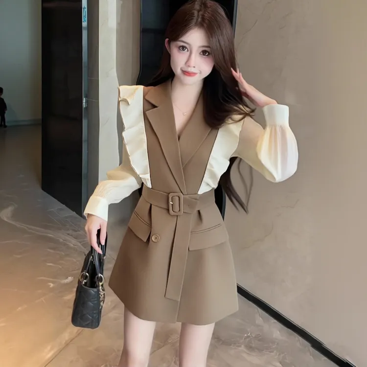 B轻熟风连衣裙女小个子2025秋季新款法式收腰设计感显瘦裙子1948