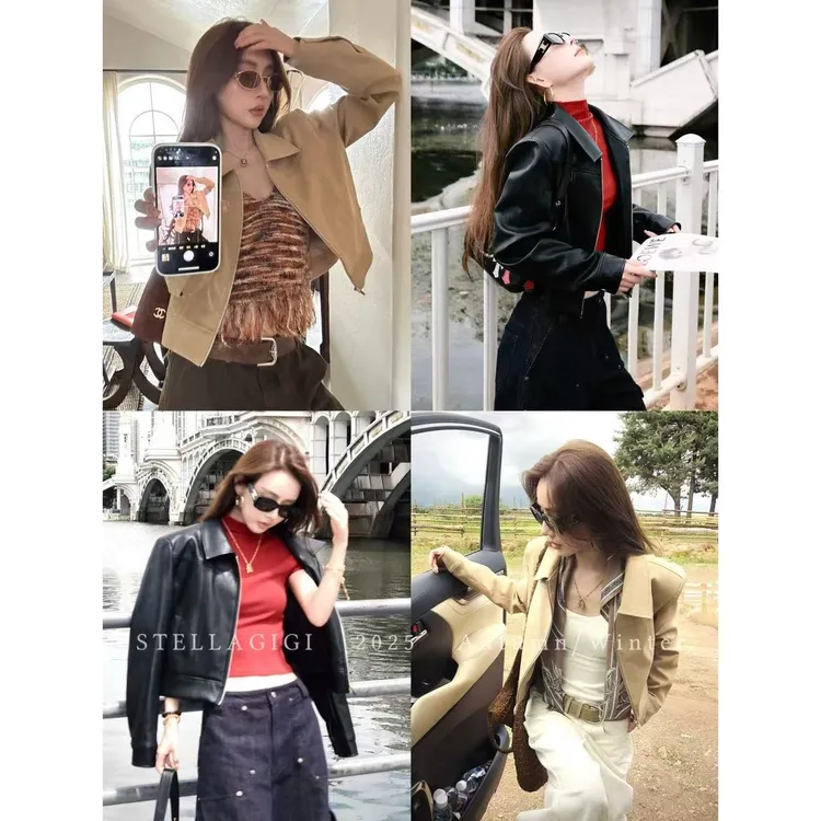 SG / 杨依姗 AW经典机车 复古翻领短款皮衣外套WT-20251273