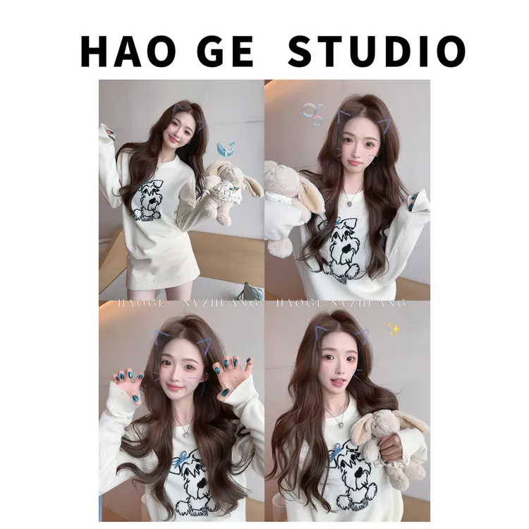 浩哥严选●毛衣预HGQ5MY4245A长袖短款秋冬小众印花宽松套头舒适款