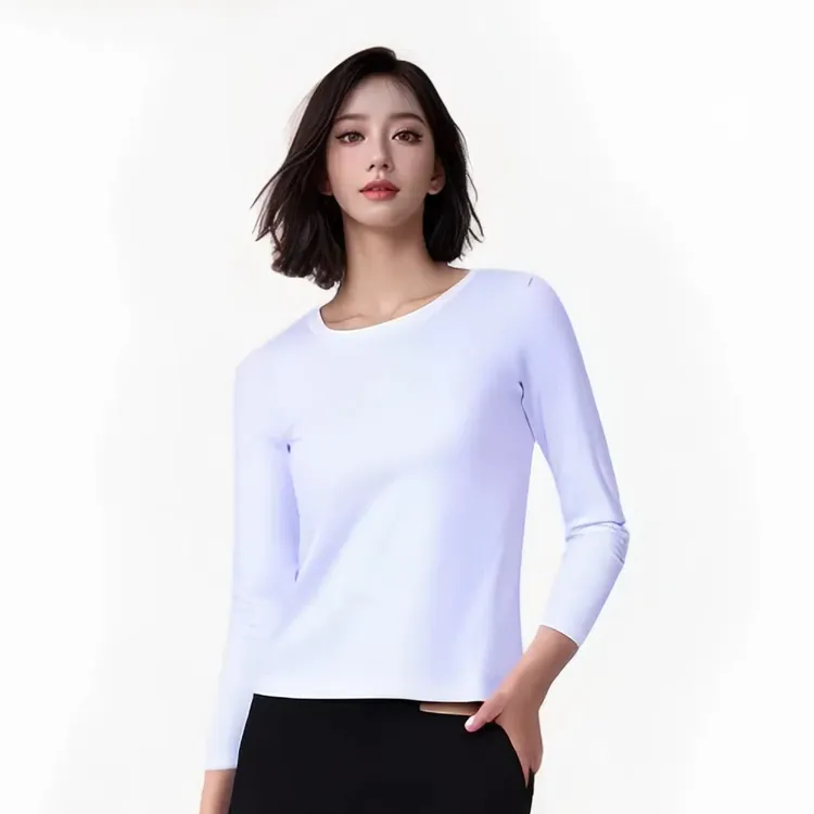 休闲健身纯色运动风女士长袖上衣T恤打底衫t恤长袖瑜伽服圆领百搭