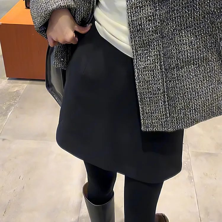 “都市简约”高腰小蜜蜂2025加厚显瘦a字短裙半身裙短款秋冬101738#